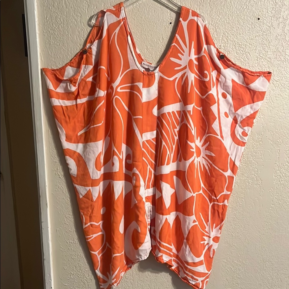 Vibrant Orange and White Tunic Top